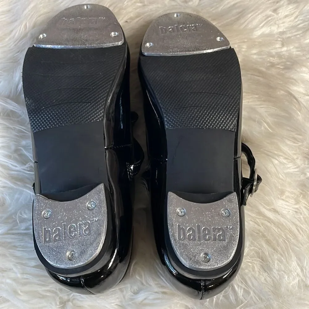 Balera Girls Black Patent Leather Tap Dance Shoes Size 4.5
